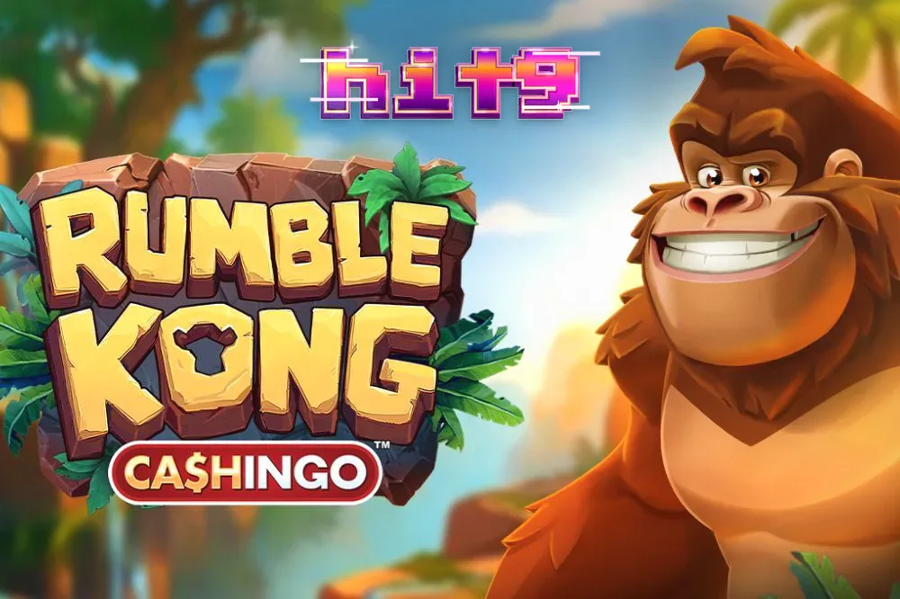 Tampilan visual slot Rumble Kong CASHINGO dengan tema hutan dan simbol banana.